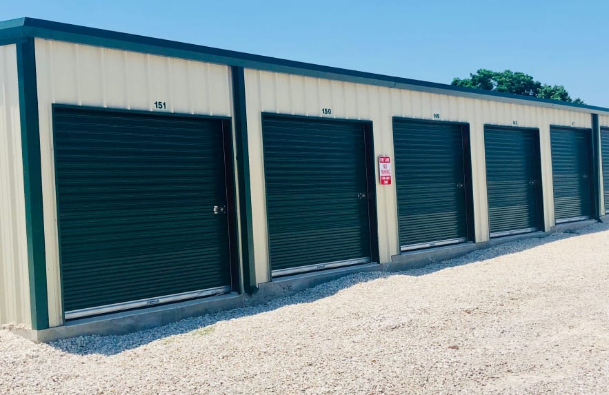 Blue doors on self storage units