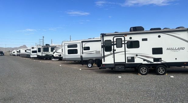 RVs and other vehicles parked in storage