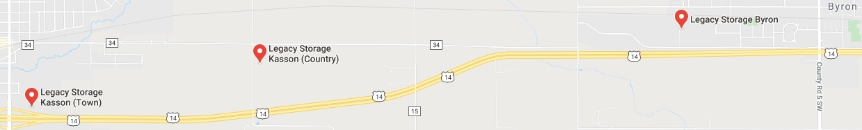 Map of Legacy Storage Kasson and Legacy Storage Byron self storage facilities