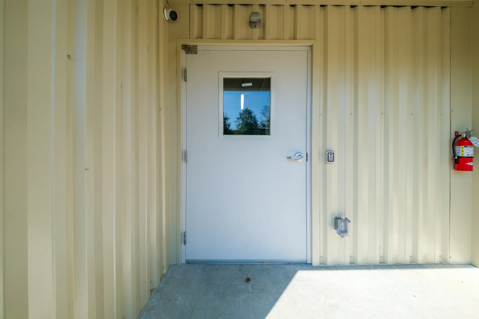 Keypad-access door to the climate-controlled building at 601 Self Storage in Mocksville, NC