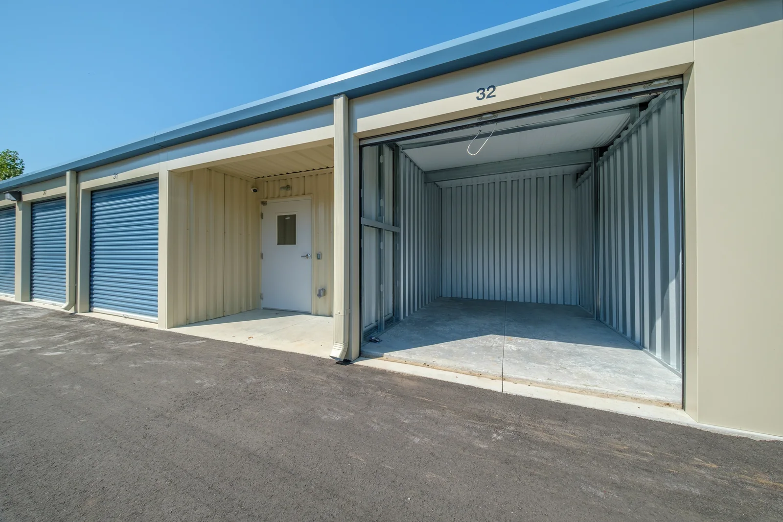 Drive-up storage unit 32 at 601 Self Storage in Mocksville, NC, door rolled up to show the clean interior