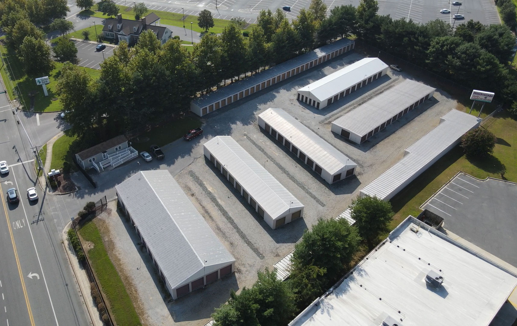 overhead view of storage units with drive up access