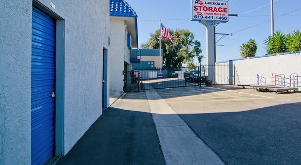 Front gate of a-american self storage el cajon