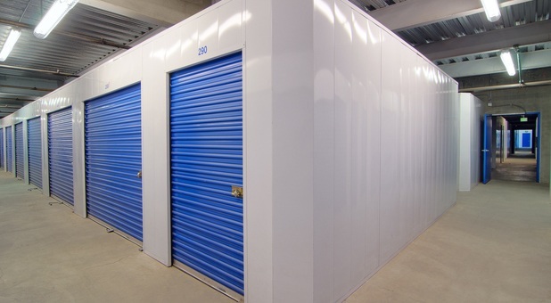 hallway intersection with interior storage units
