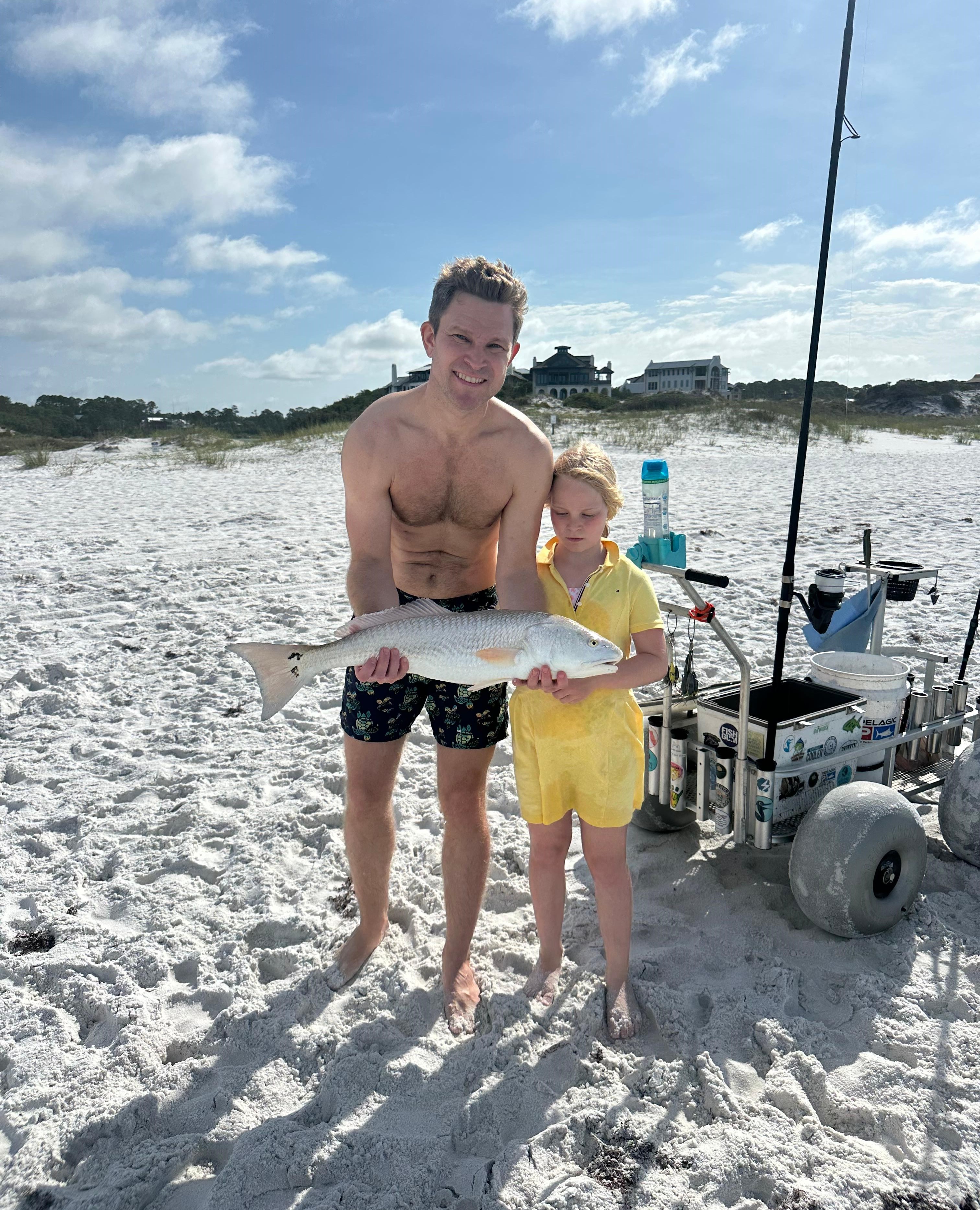 Father and Daughter Surf Fishing in Santa Rosa Beach, FL