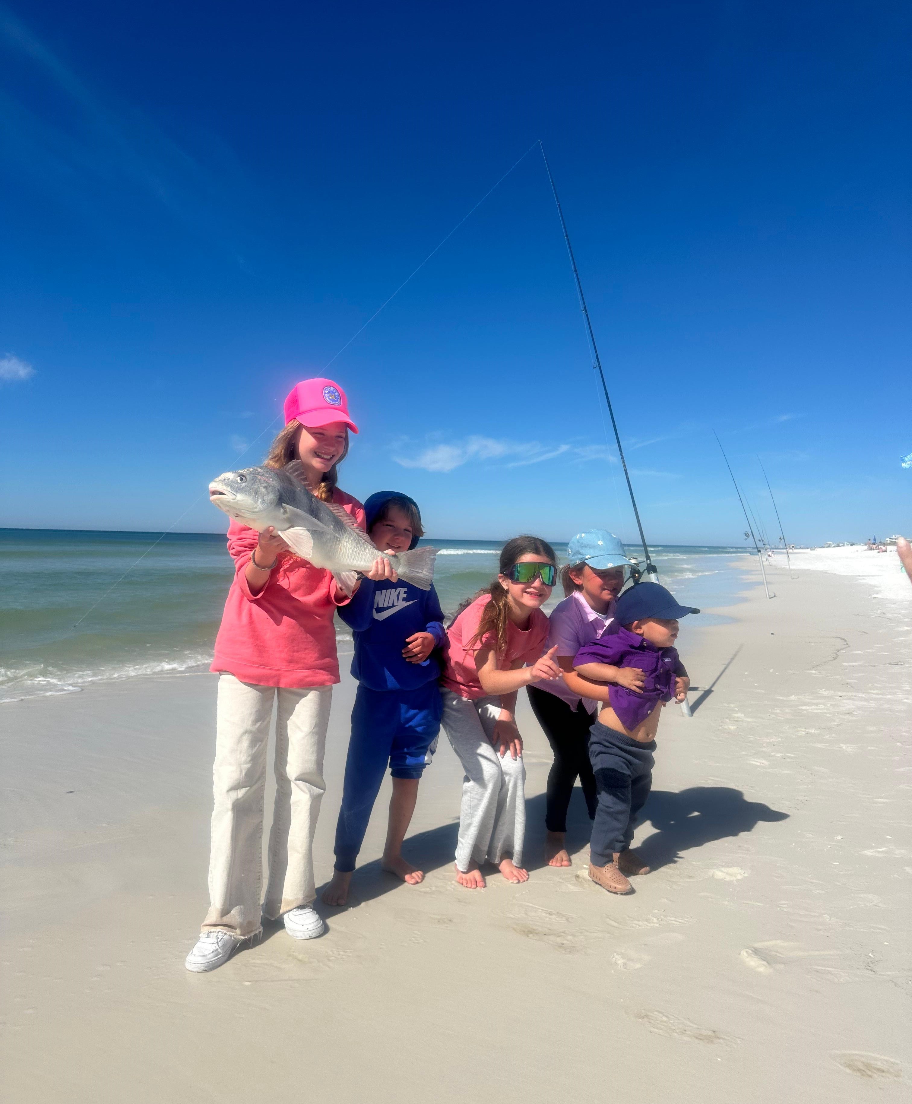 Girls and Boys Surf Fishing in Santa Rosa Beach, FL