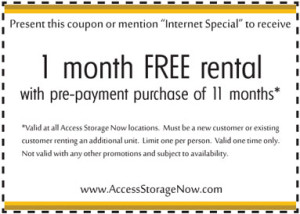 Coupon for self storage units that are secure, have 24/7 access, and come with great customer service