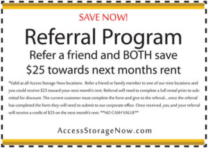 Coupon for self storage units that are secure, have 24/7 access, and come with great customer service