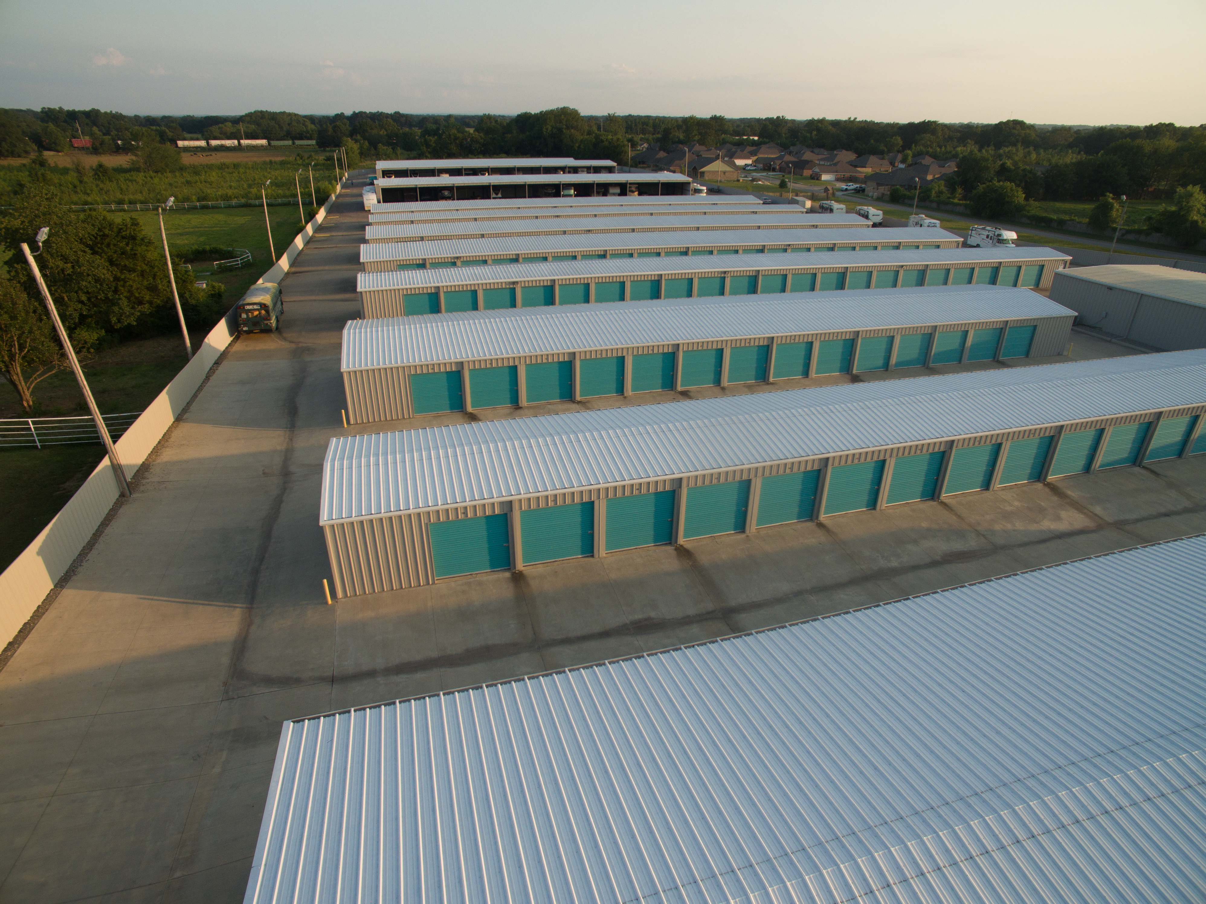aerial view of storage units