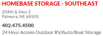 Homebase Storage - Southeast Location information