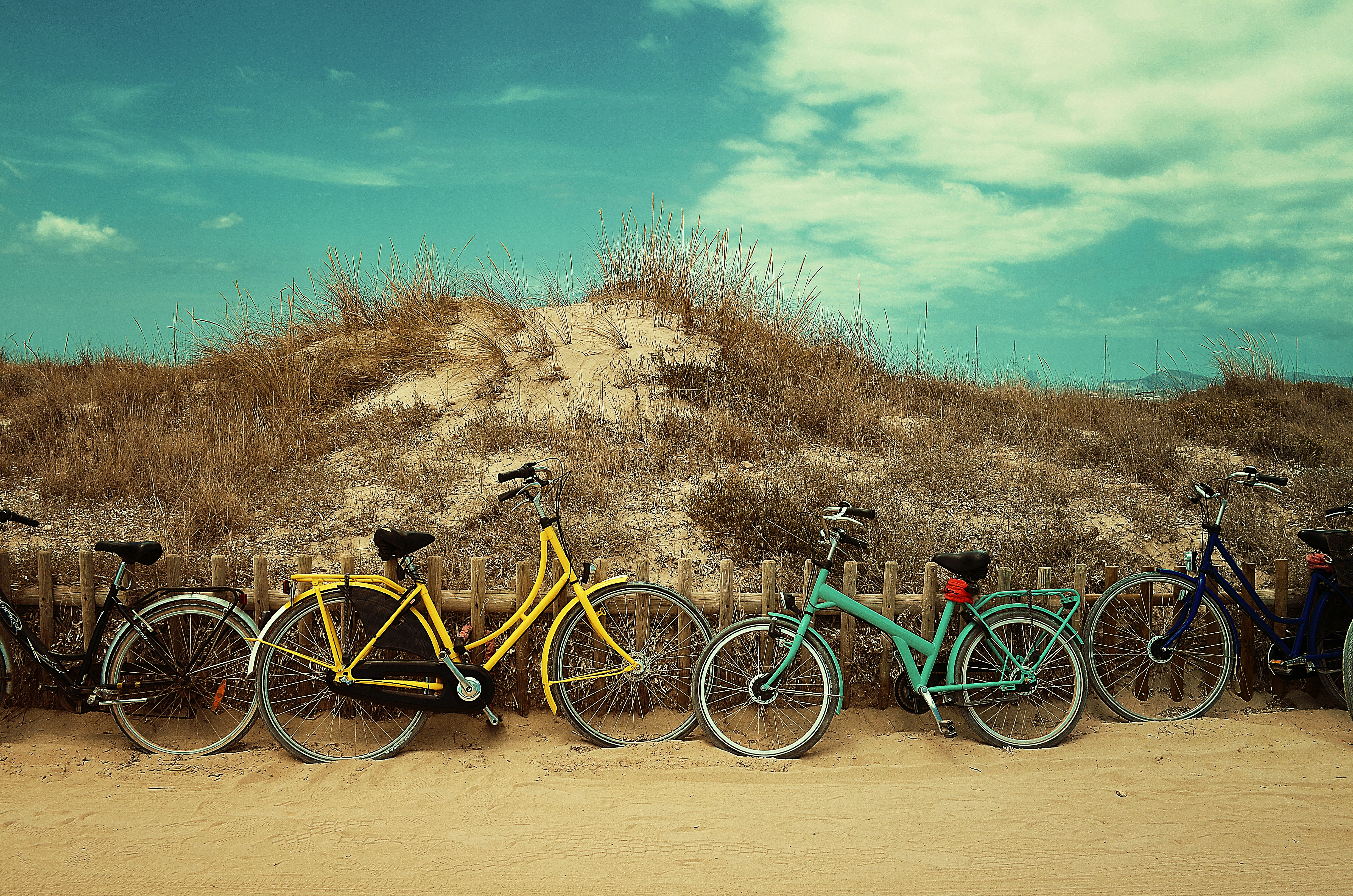 Bikes parked on a beach