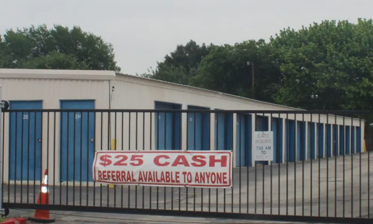 Storage facility office next to the secure gated entrance